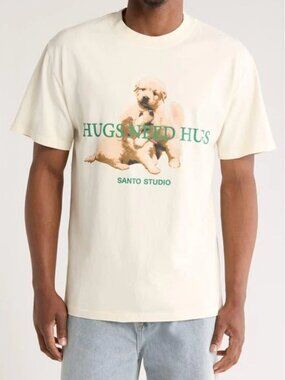 Santo Studio "Thugs Need Hugs" Cream Graphic T-Shirt Size Large